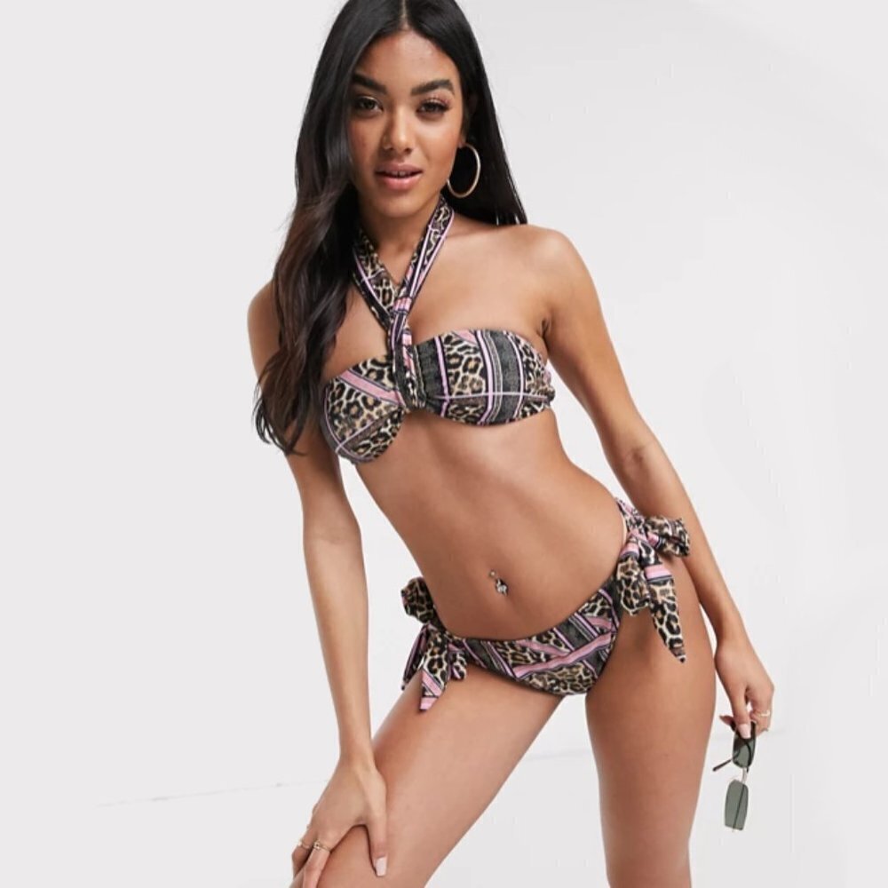 NWT Luxe Palm bandeau bikini top & tie bottom set